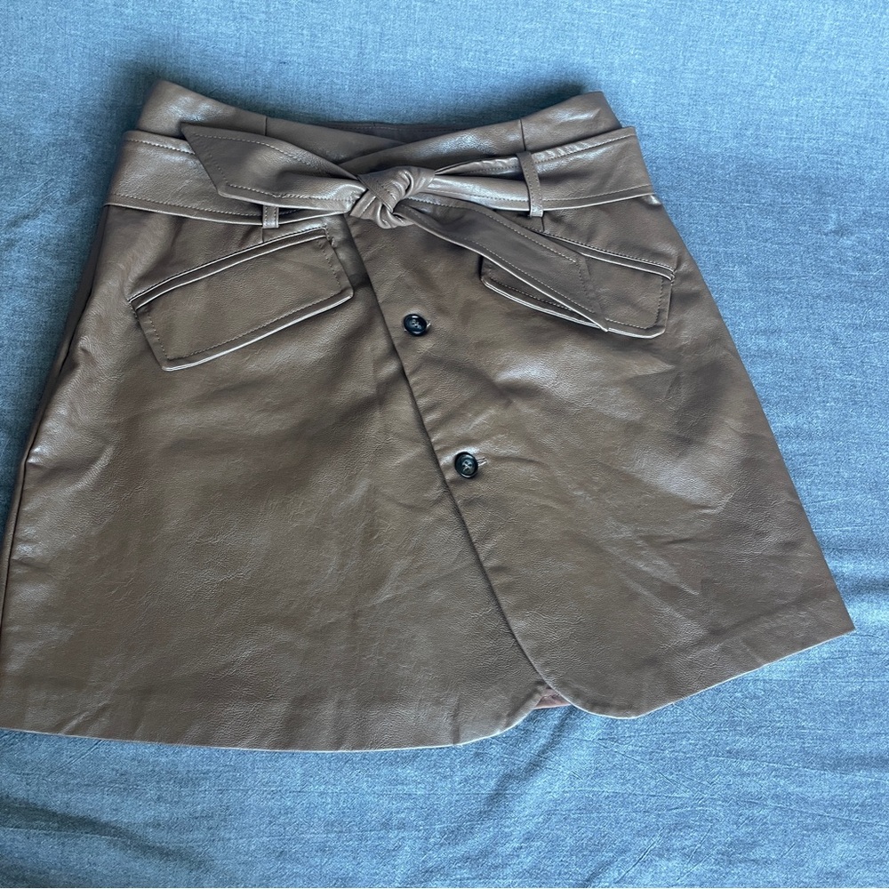Brown leather skirt